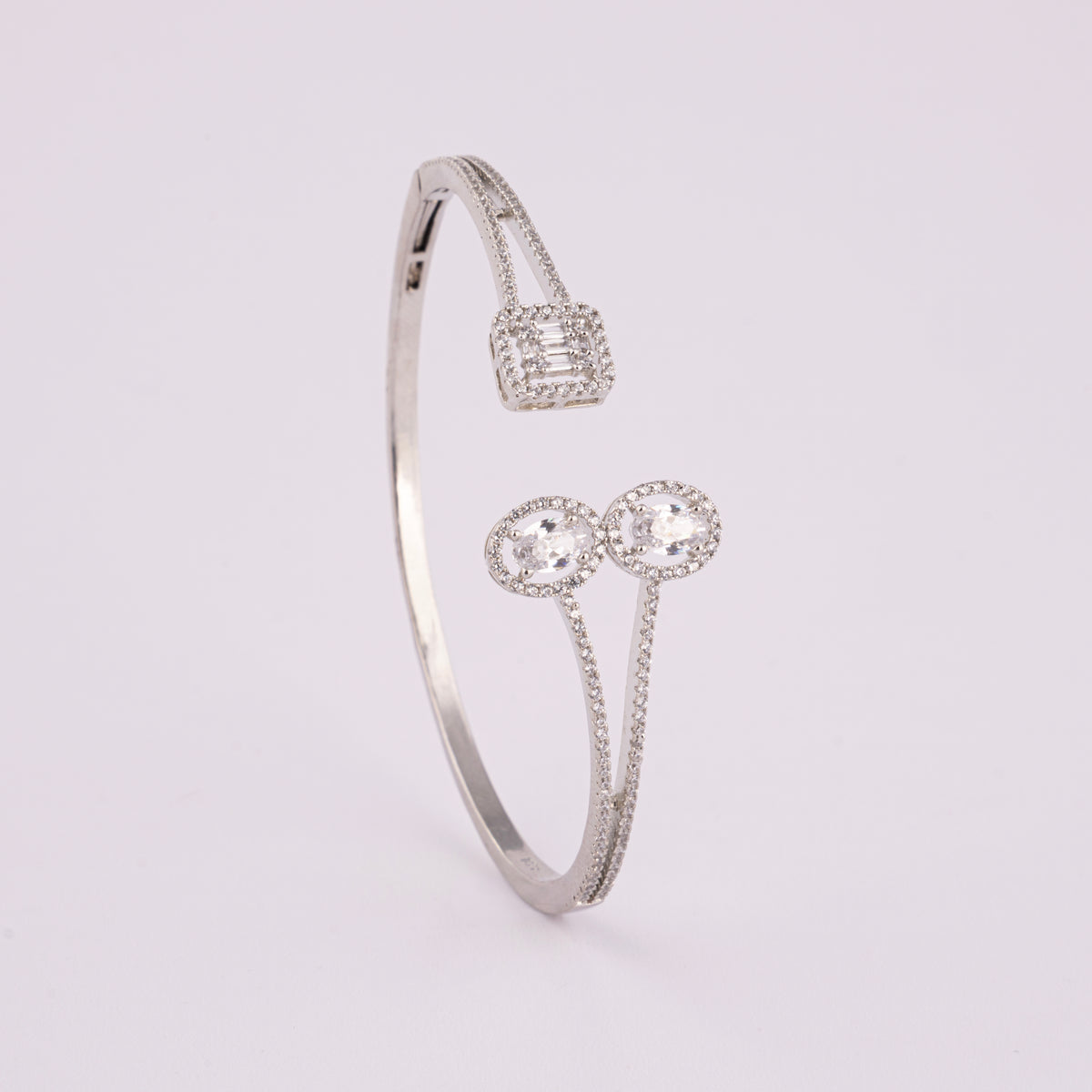 925 Silver Open Cuff Bracelet with Double Stone for Women
