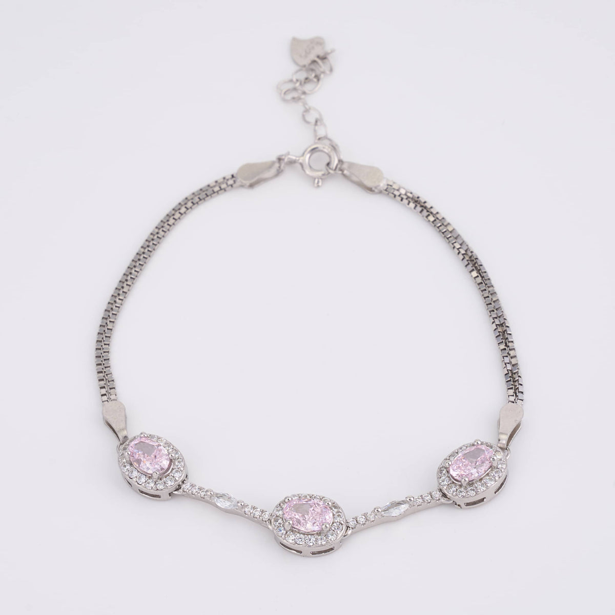 Silver Pink Oval Stone Bracelet