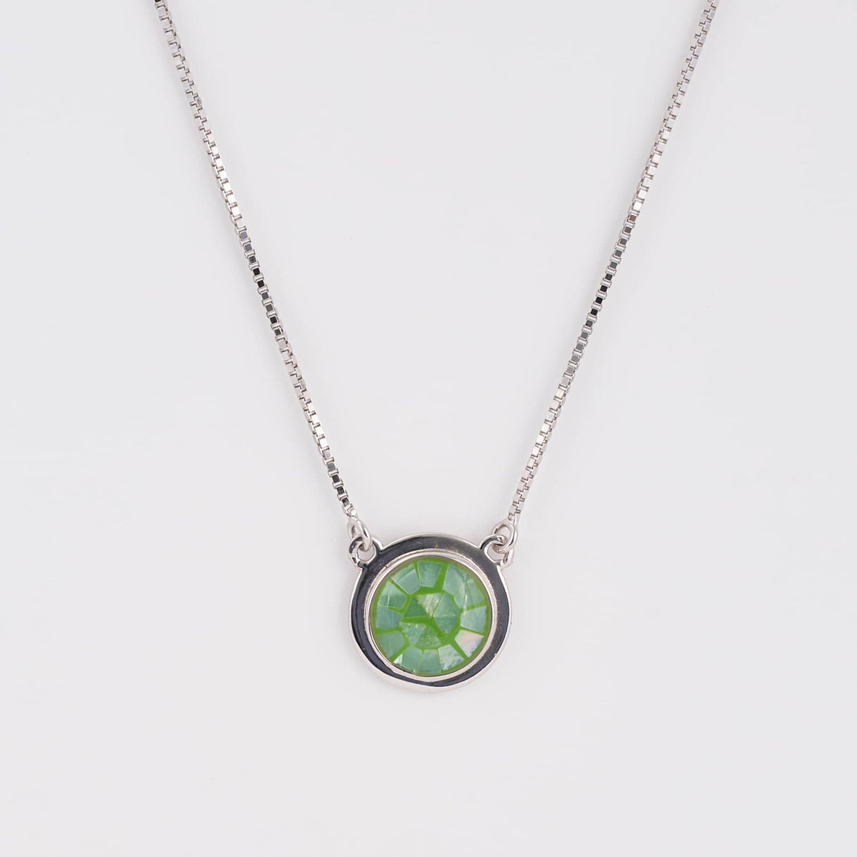 925 Sterling Silver Green Mosaic Pendant Necklace