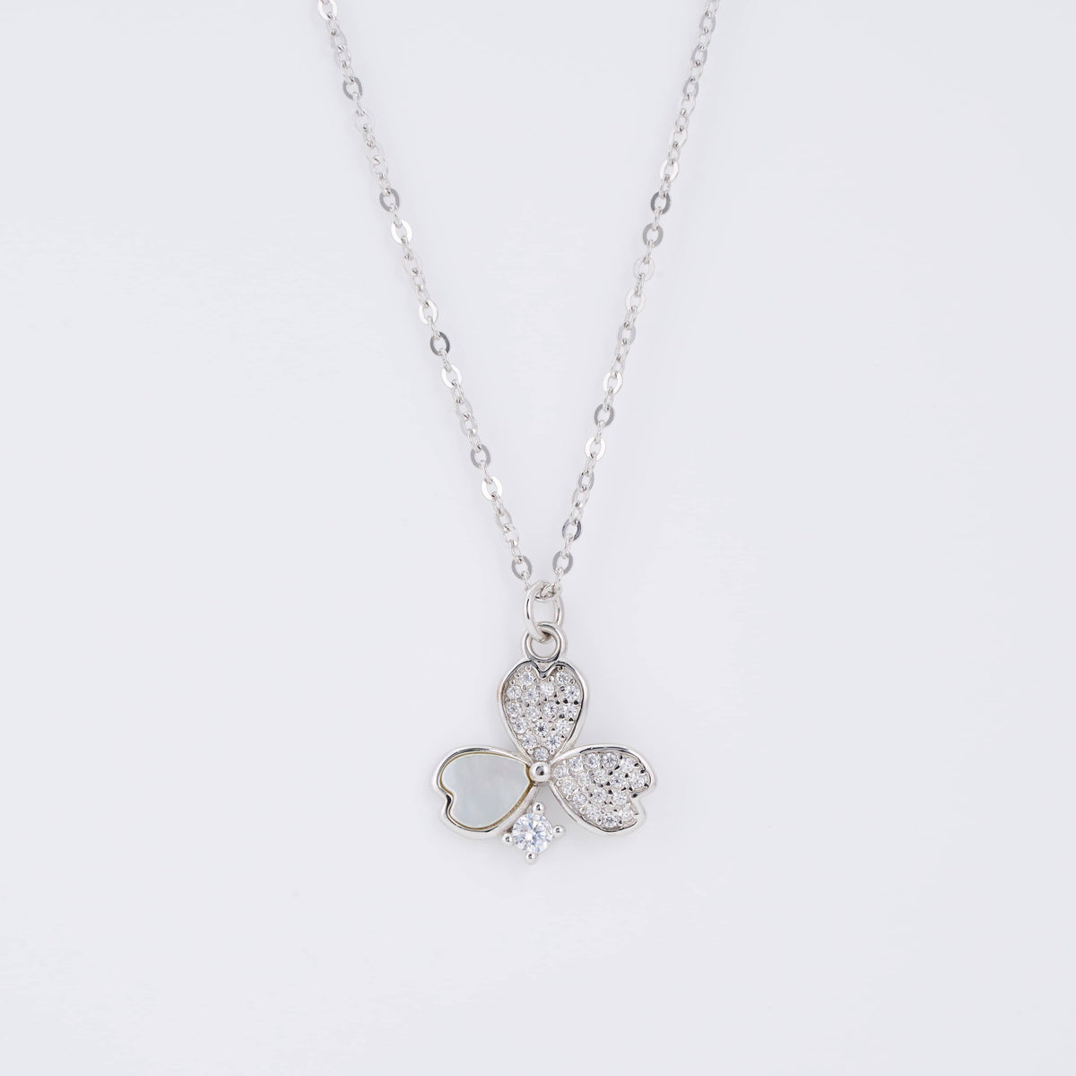 925 Silver Butterfly Pendant Necklace with Mother of Pearl & Diamonds