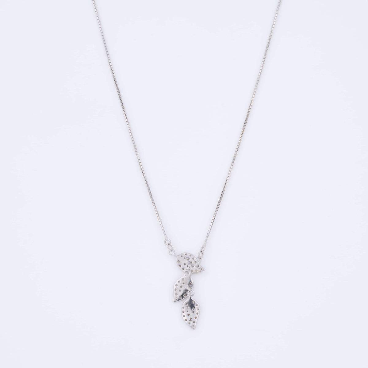 925 Silver Triple Leaf Pendant Necklace with Diamond Accents