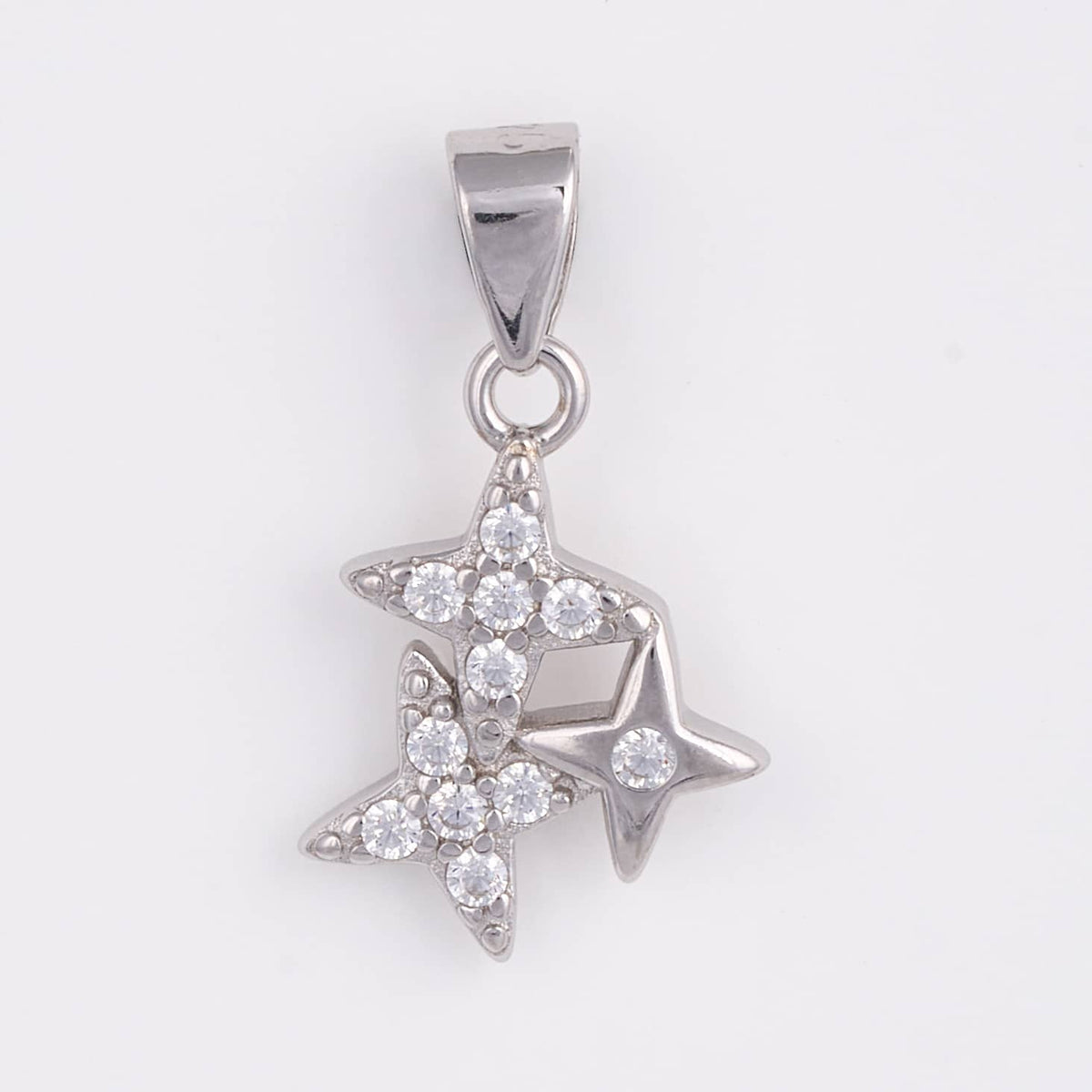 925 Sterling Silver Triple Star CZ Pendant Set with Stud Earrings