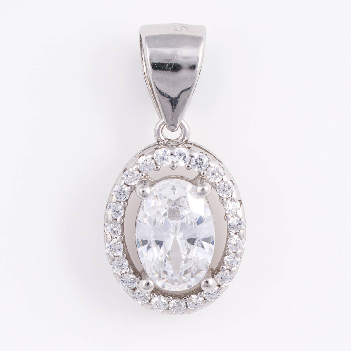 925 Sterling Silver Oval Zircon Halo Pendant Set with Stud Earrings