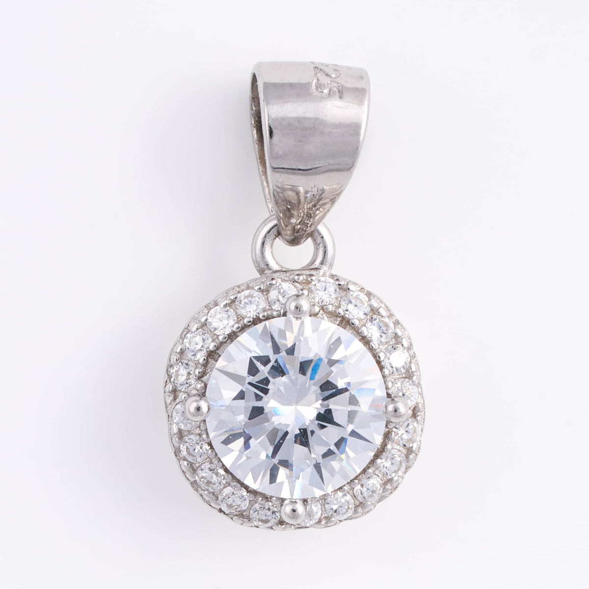 925 Sterling Silver Round Solitaire Halo Pendant Set with Stud Earrings