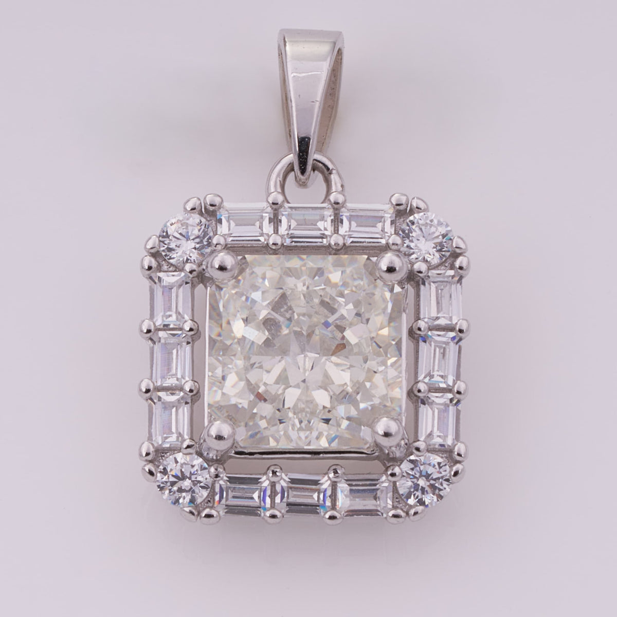 Square Halo Silver Pendant Set with Earrings