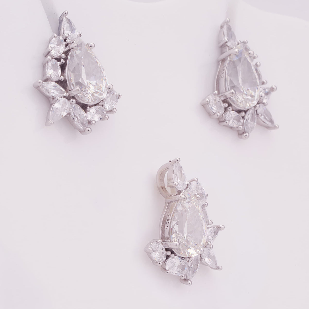 Cluster Pear CZ Silver Pendant Set for Women