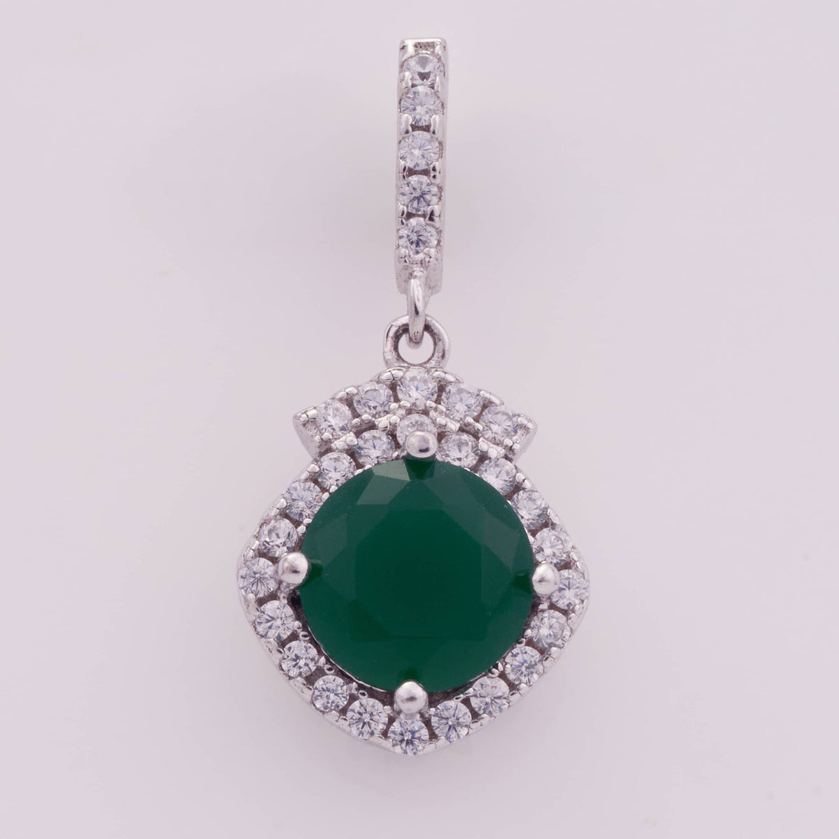 Silver Green Onyx Pendant Set with Earrings