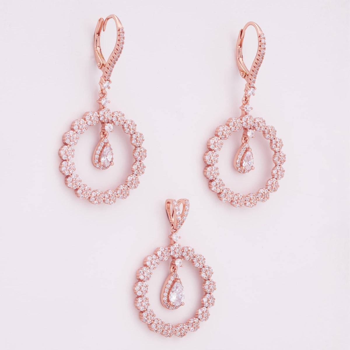 Rose Gold Circle Silver Pendant Set for Women
