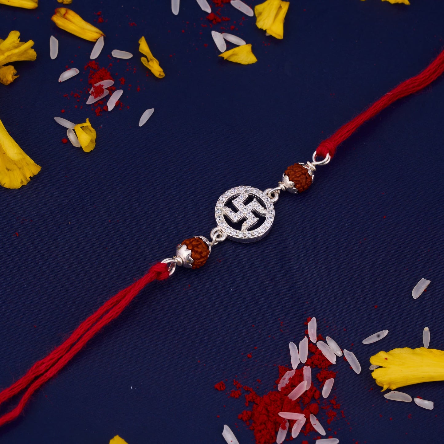 Silver Sathiya Diamond Rakhi with Rudraksh