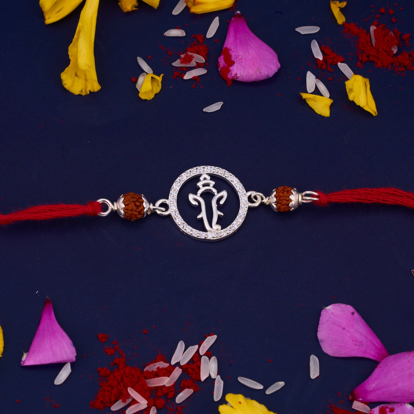 Silver Ganeshji Rakhi with Rudraksh