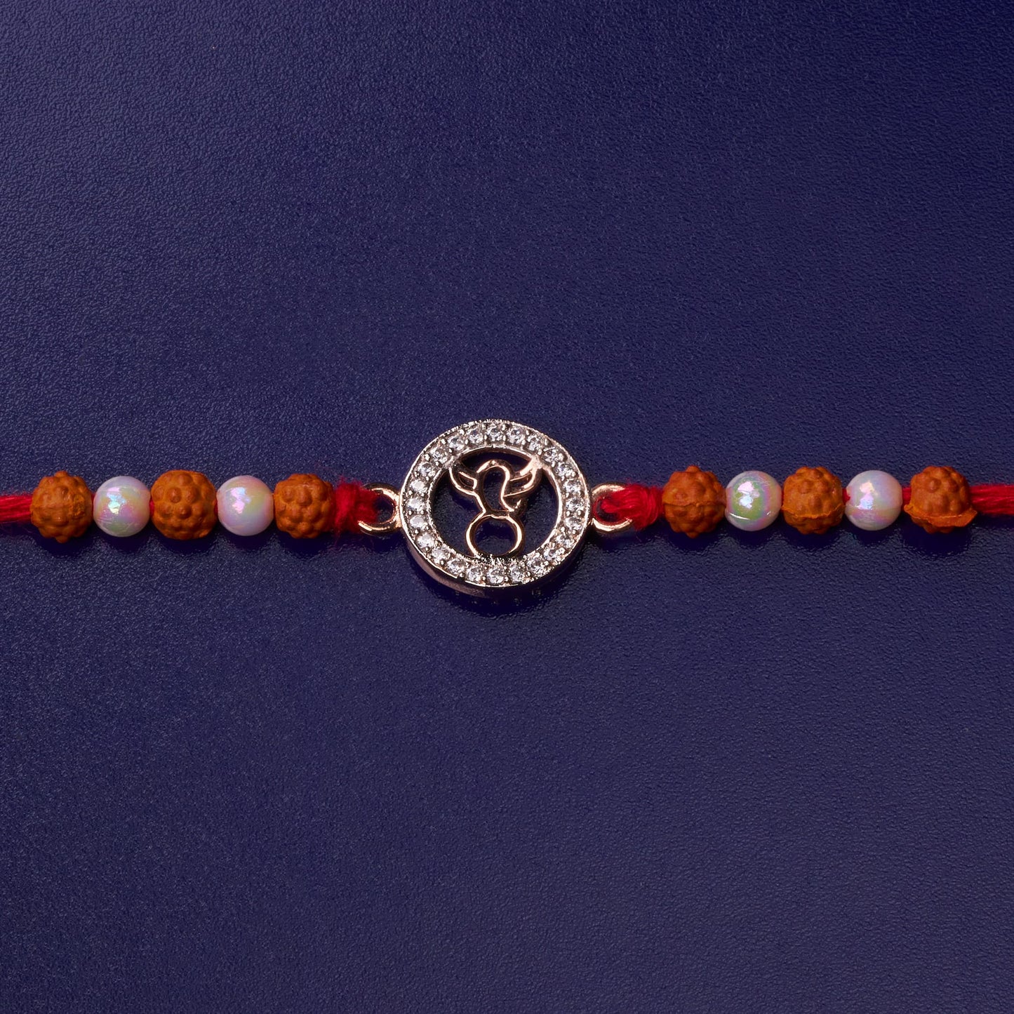 925 Silver Ganeshji Diamond Rakhi with Rudraksh