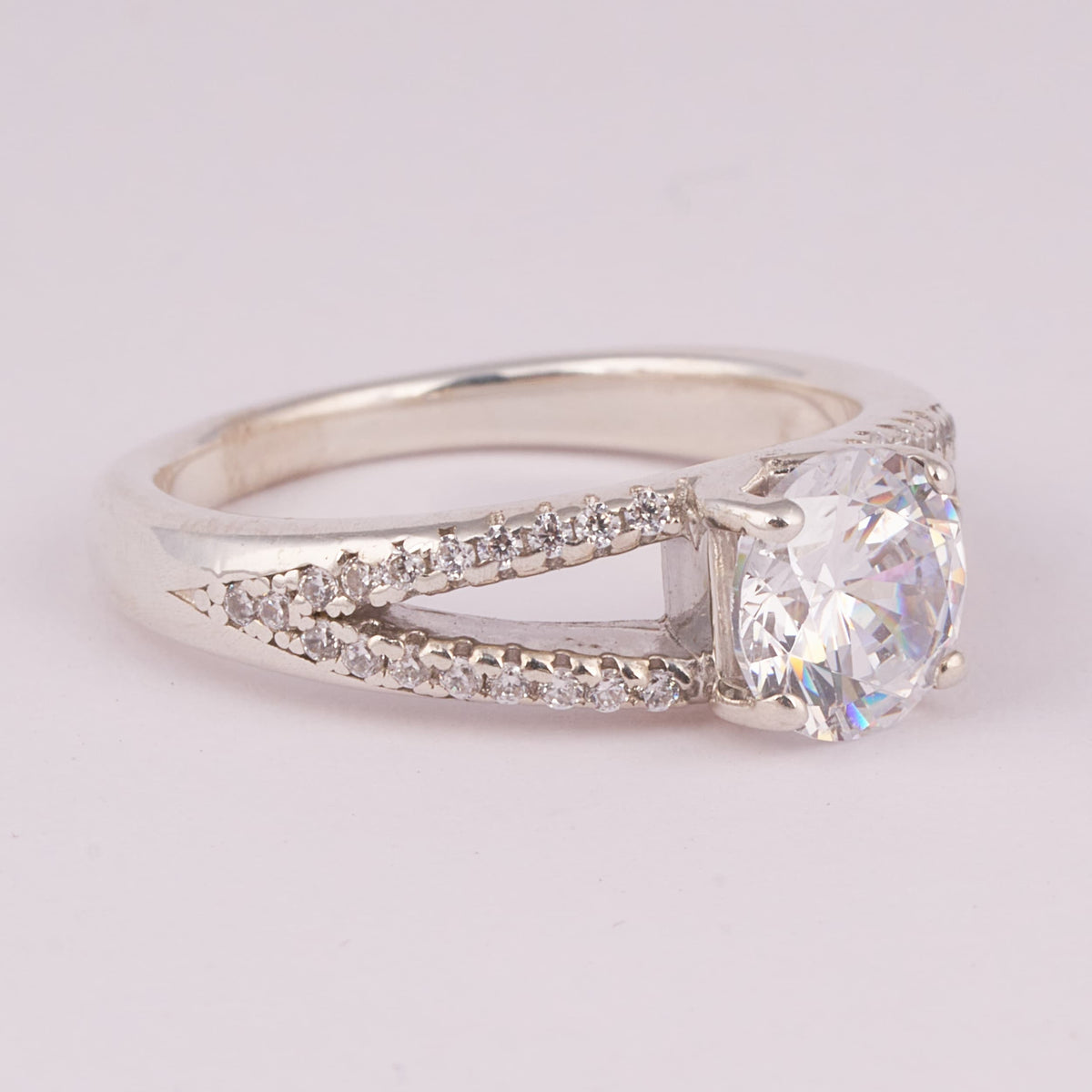 Silver Split Shank Ring with Round Solitaire
