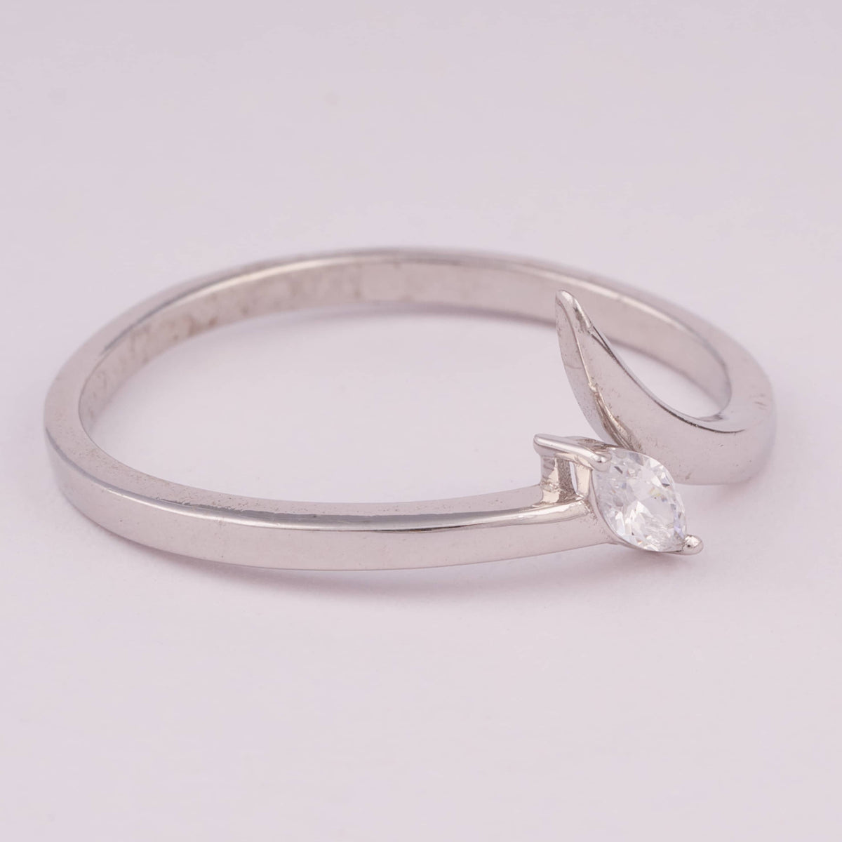Silver Bypass Ring with Marquise Solitaire Stone