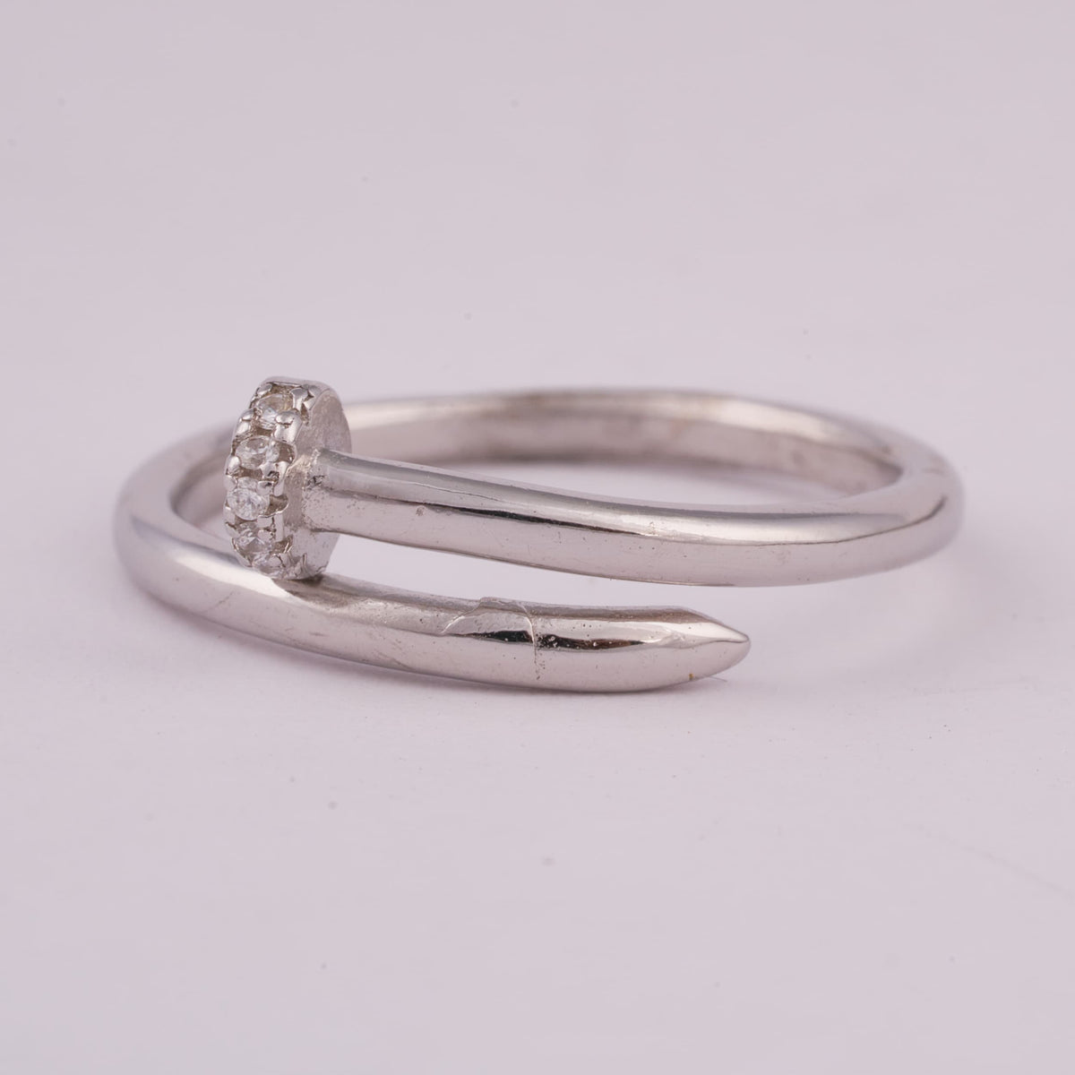 Silver Bypass Ring with Pave Stone Detail