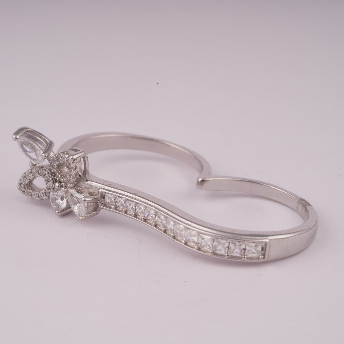 Silver Butterfly Ring with Pave Stones and Curved Band