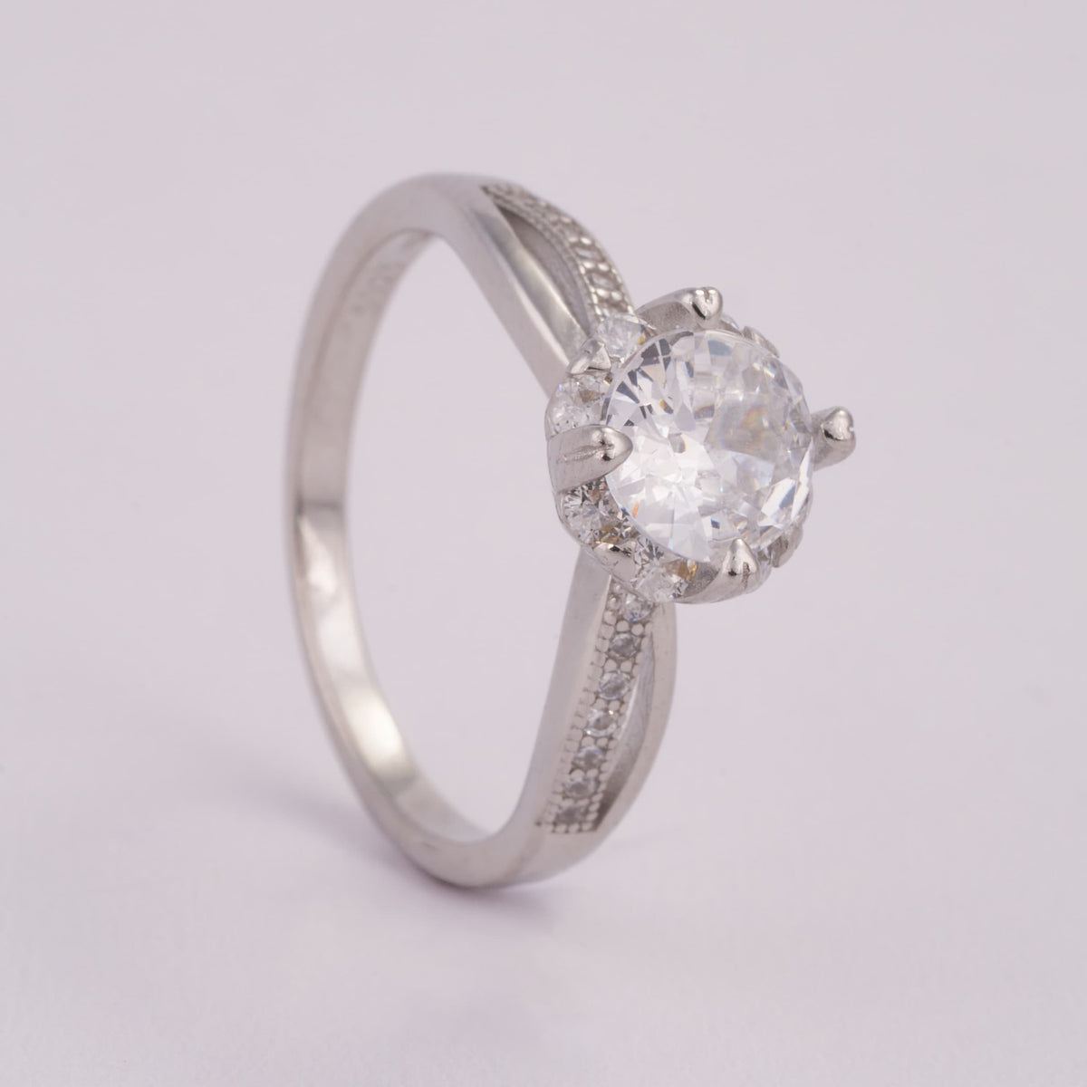 Solitaire Engagement Ring with Halo | Silver Ring for Women
