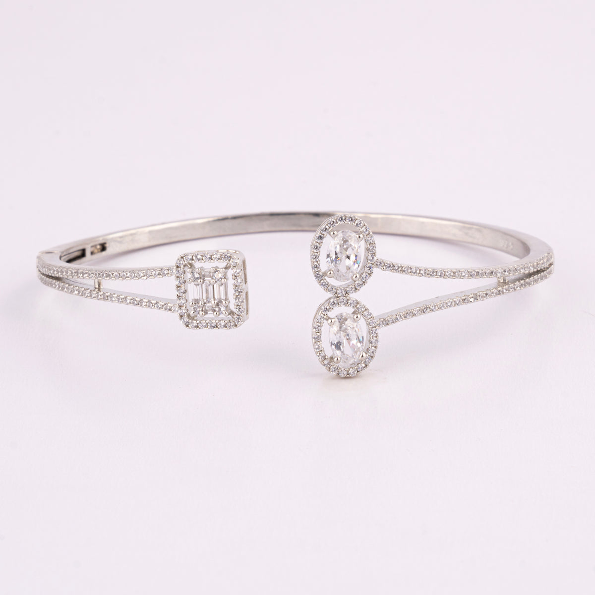 925 Silver Open Cuff Bracelet with Double Stone for Women