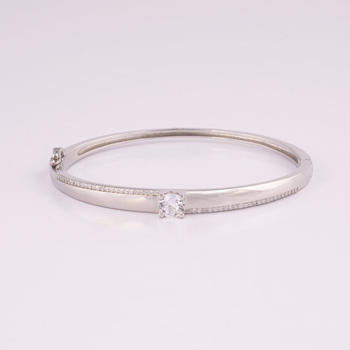 925 Silver Thin Bangle Bracelet with Single Stone for Women