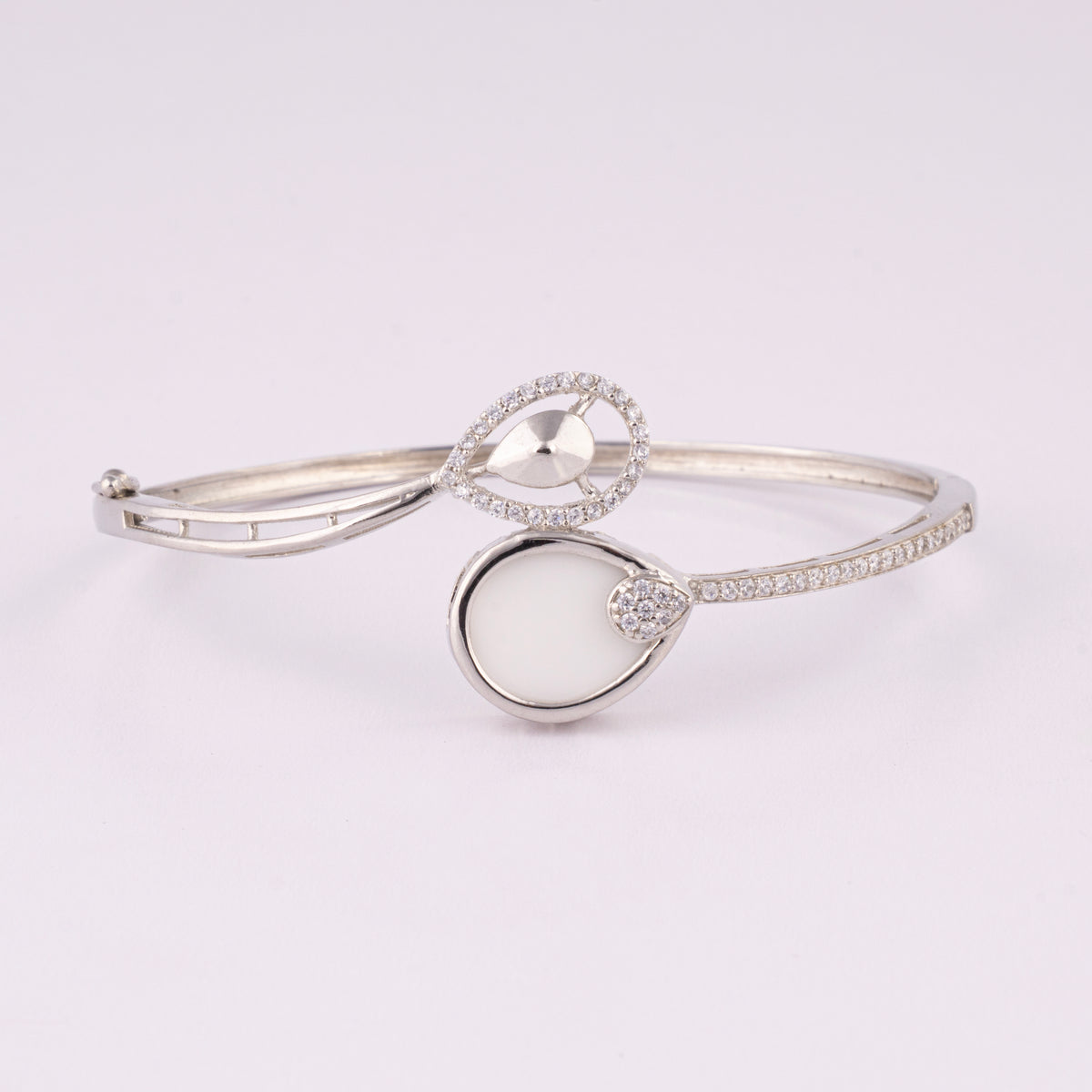 925 Silver Swirl Bangle Bracelet with Drop Stone for Women