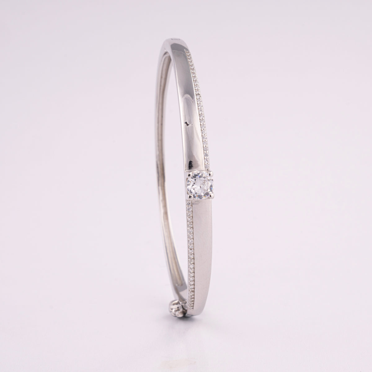 925 Silver Thin Bangle Bracelet with Single Stone for Women