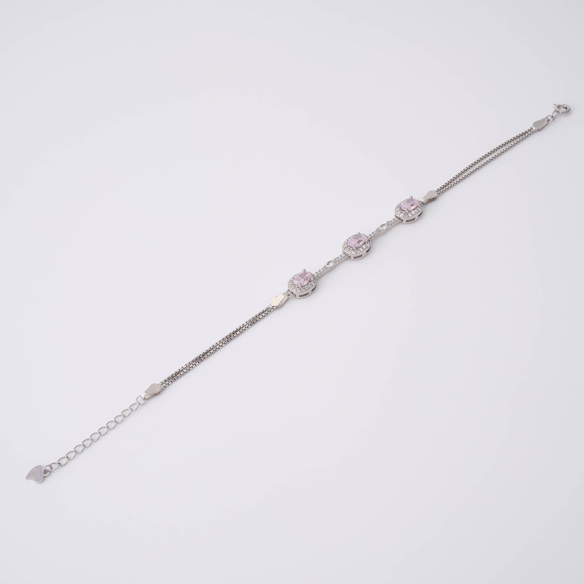 Silver Pink Oval Stone Bracelet