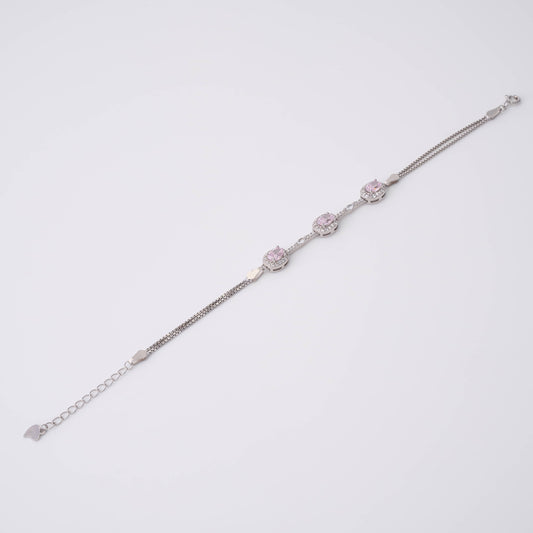 Silver Pink Oval Stone Bracelet