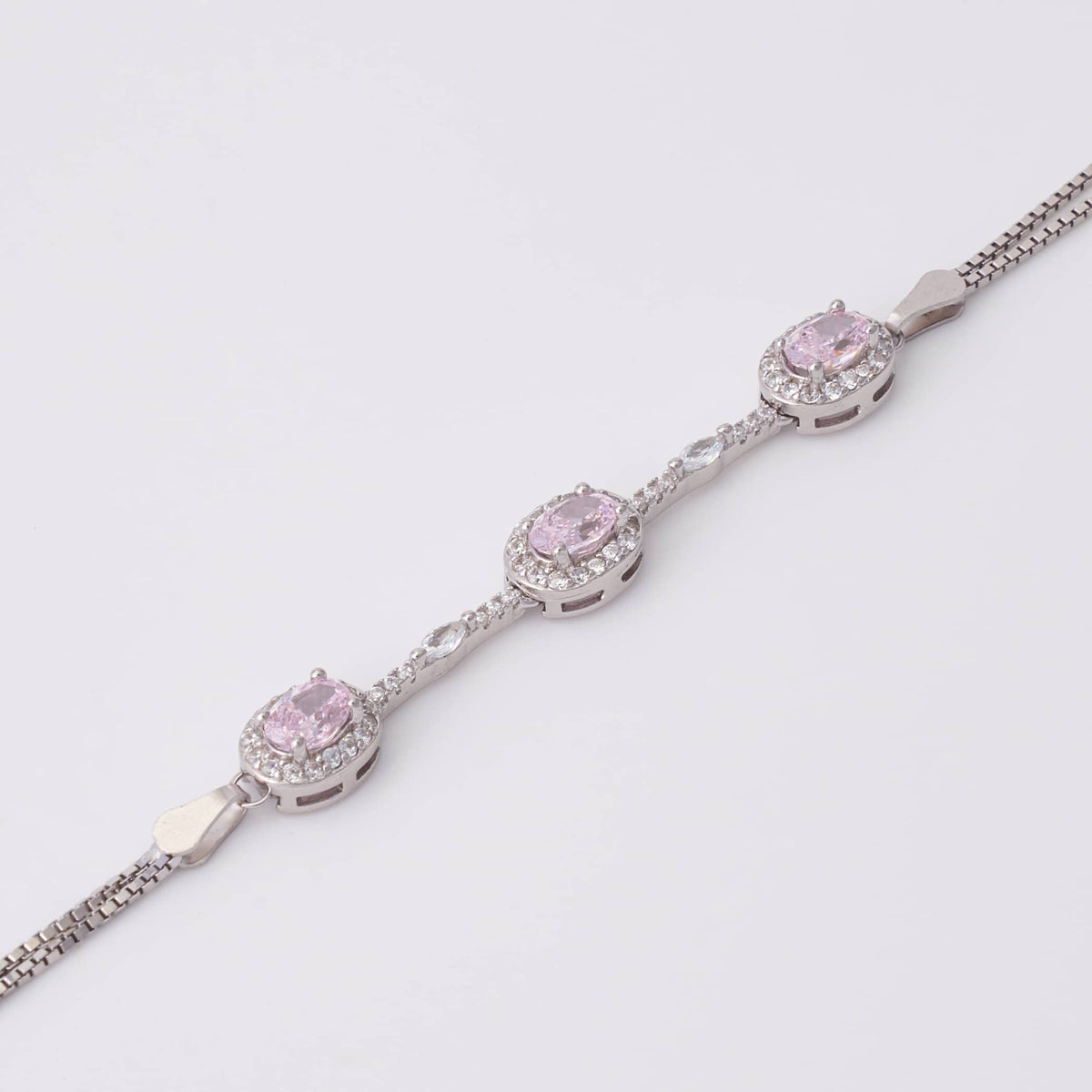 Silver Pink Oval Stone Bracelet
