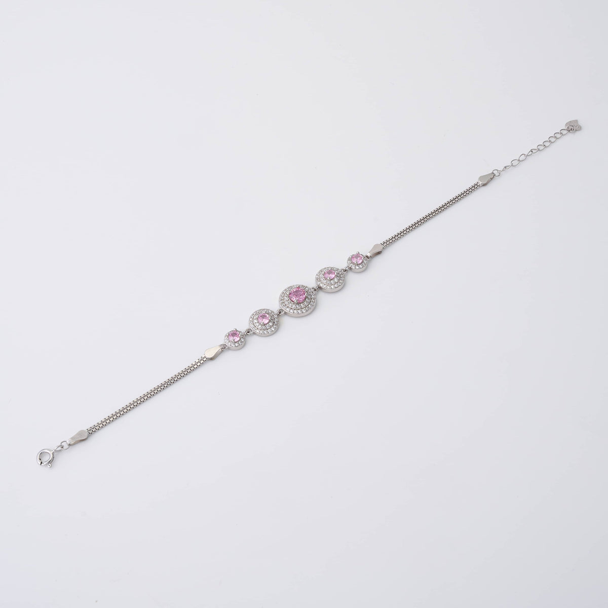 Silver Pink Round Stone Bracelet
