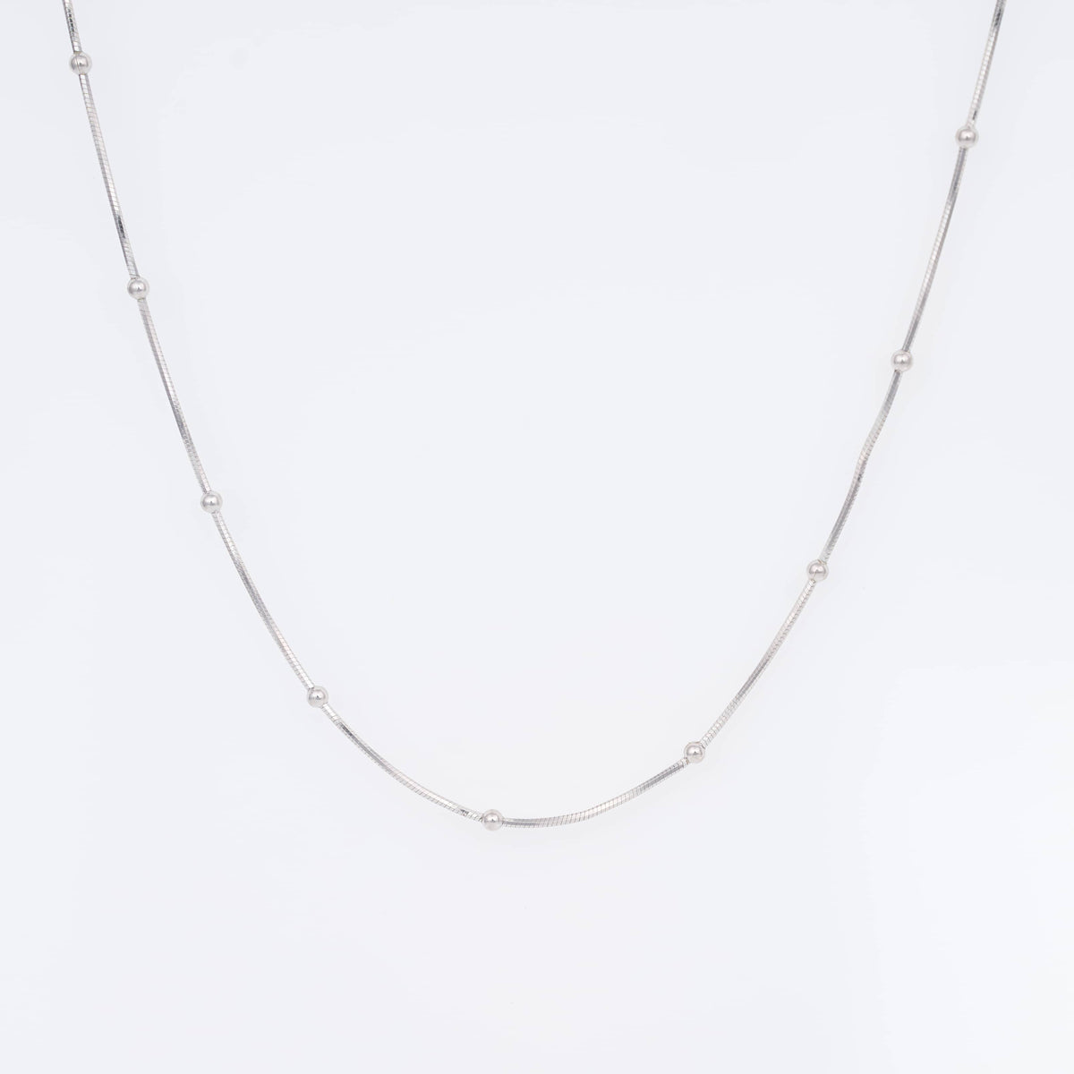 Silver Herringbone Chain with Small Bead Accents