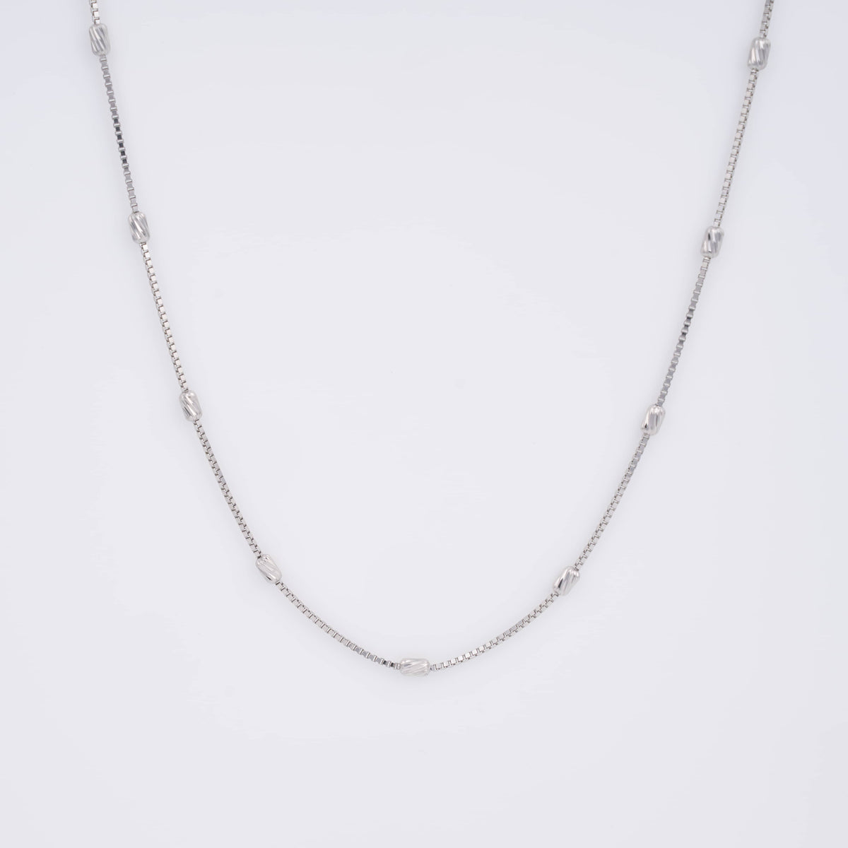 Silver Box Chain with Textured Oval Beads