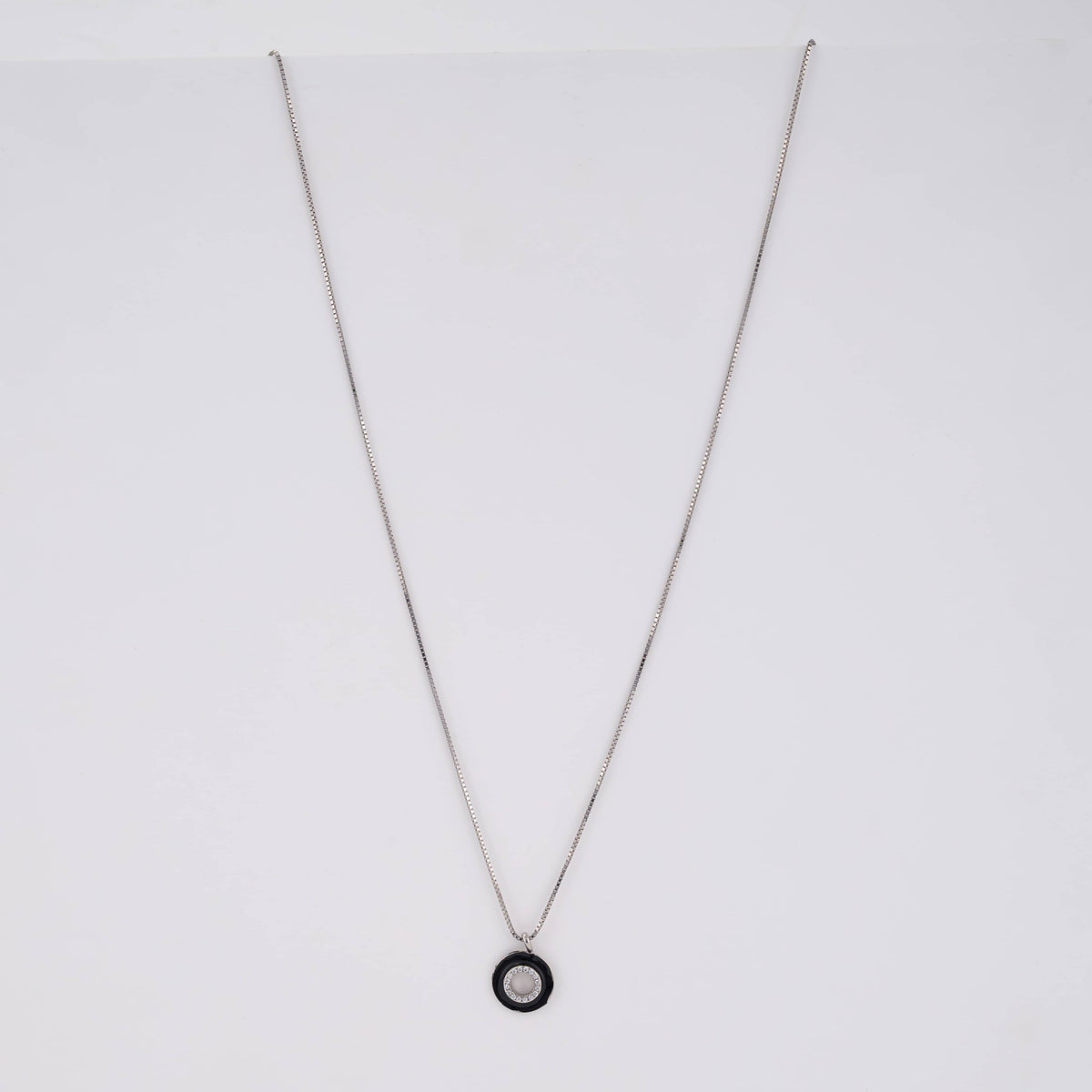 925 Sterling Silver Black Round Pendant Necklace
