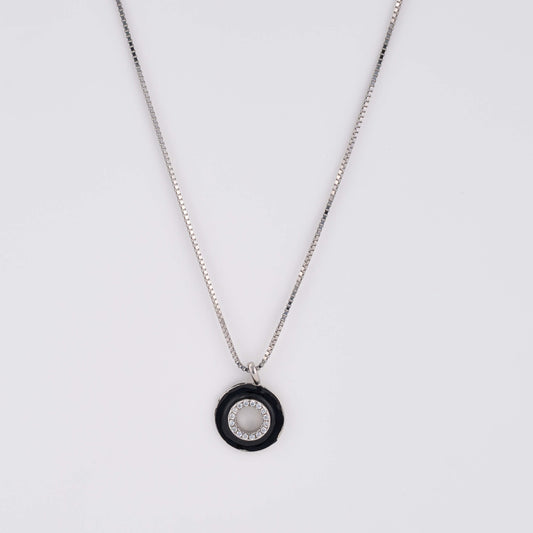 925 Silver Daily Wear Necklace with diamond black pendant