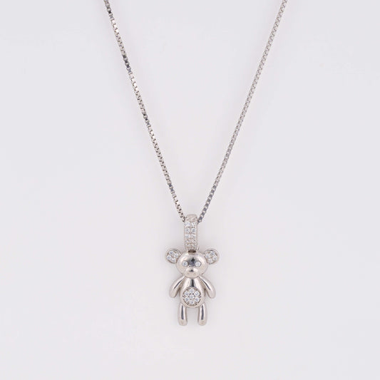 925 Silver Daily Wear Necklace with diamond teddy pendant