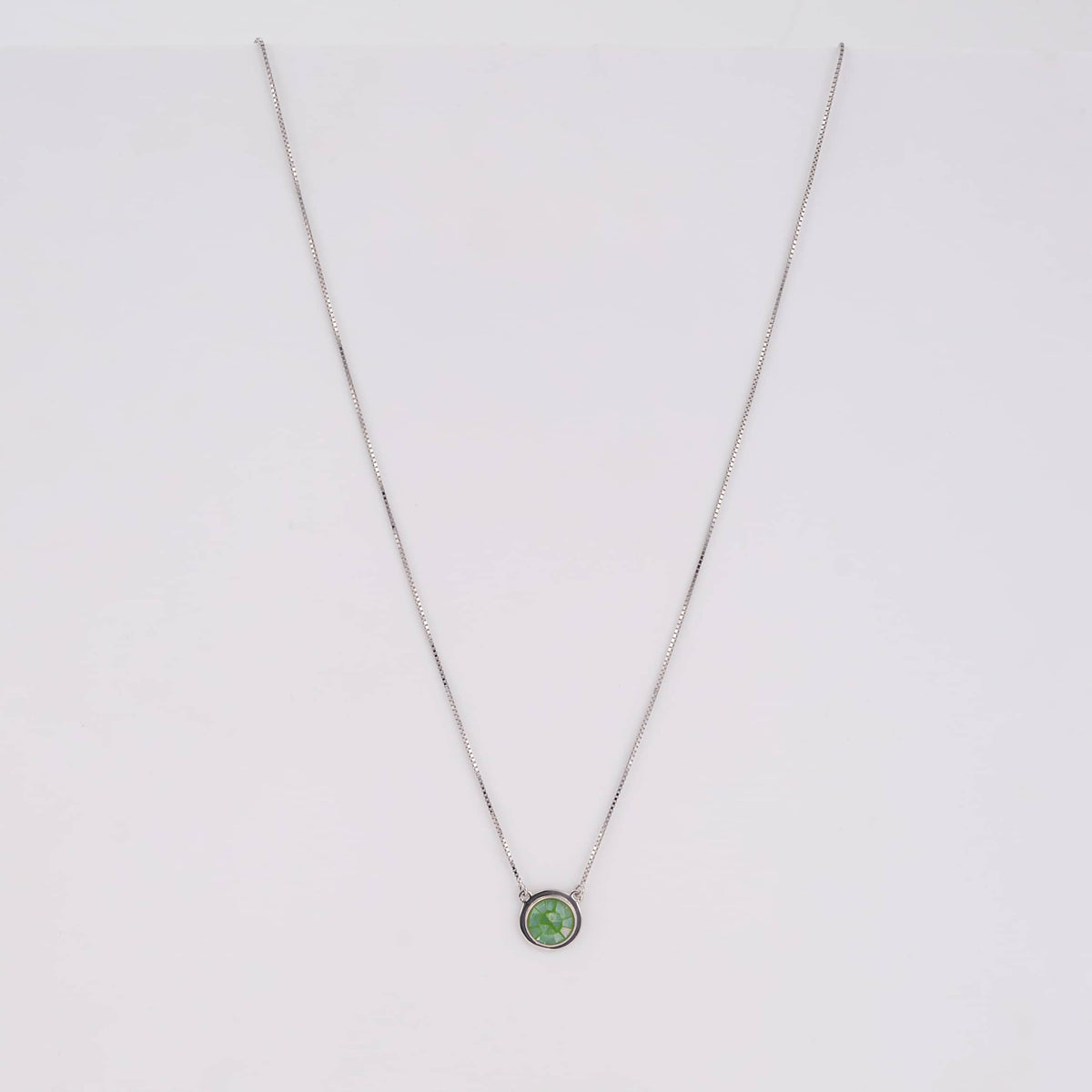925 Sterling Silver Green Mosaic Pendant Necklace
