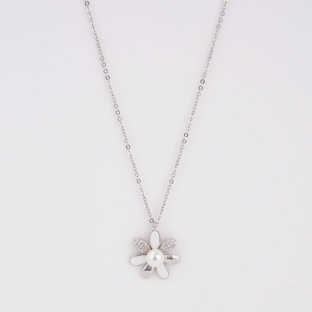 925 Sterling Silver Pearl Flower Necklace