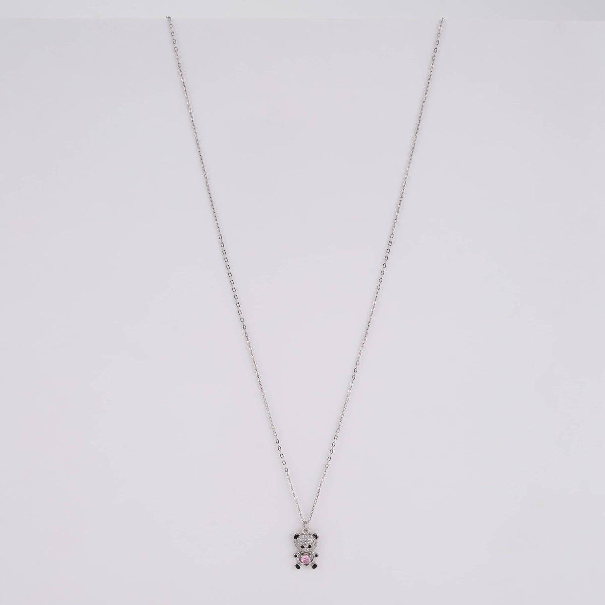 925 Sterling Silver Pink Heart Teddy Bear Necklace