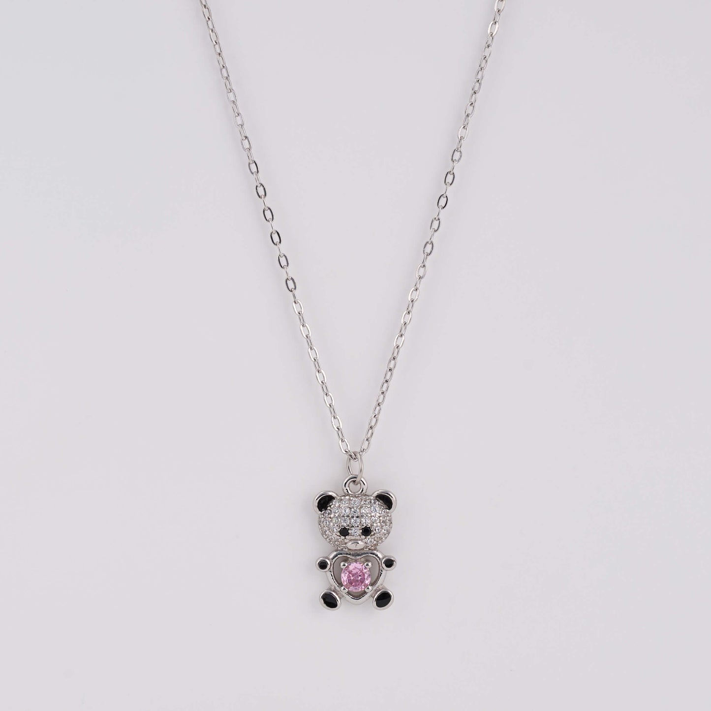 925 Silver Daily Wear Necklace with diamond teddy pendant