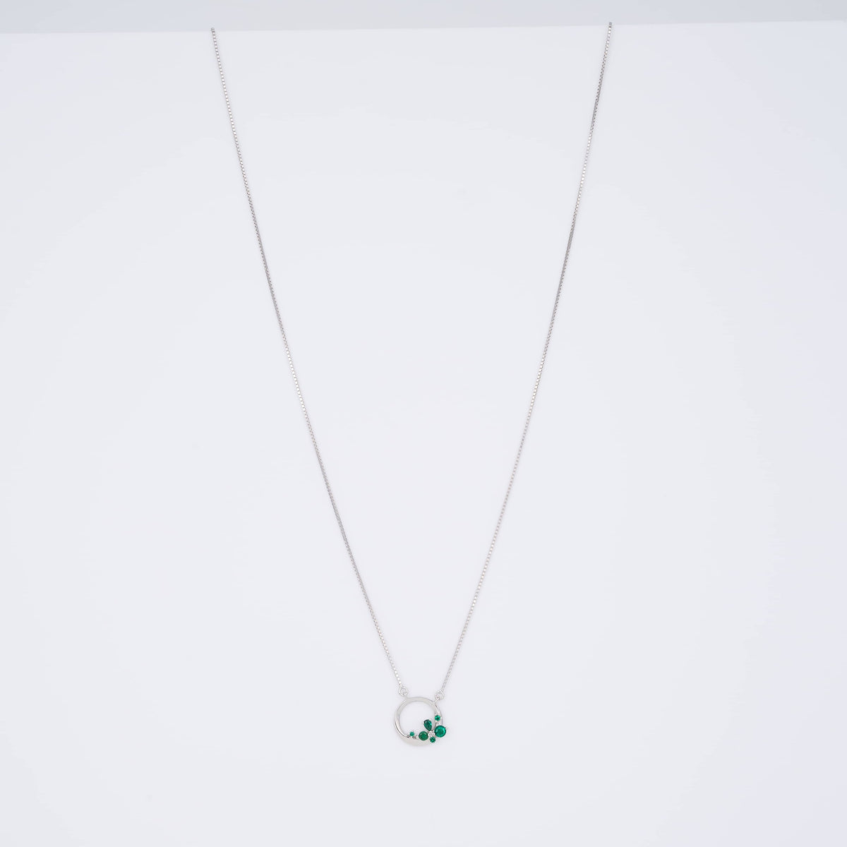 925 Silver Open Circle Necklace with Green Gemstone Pendant