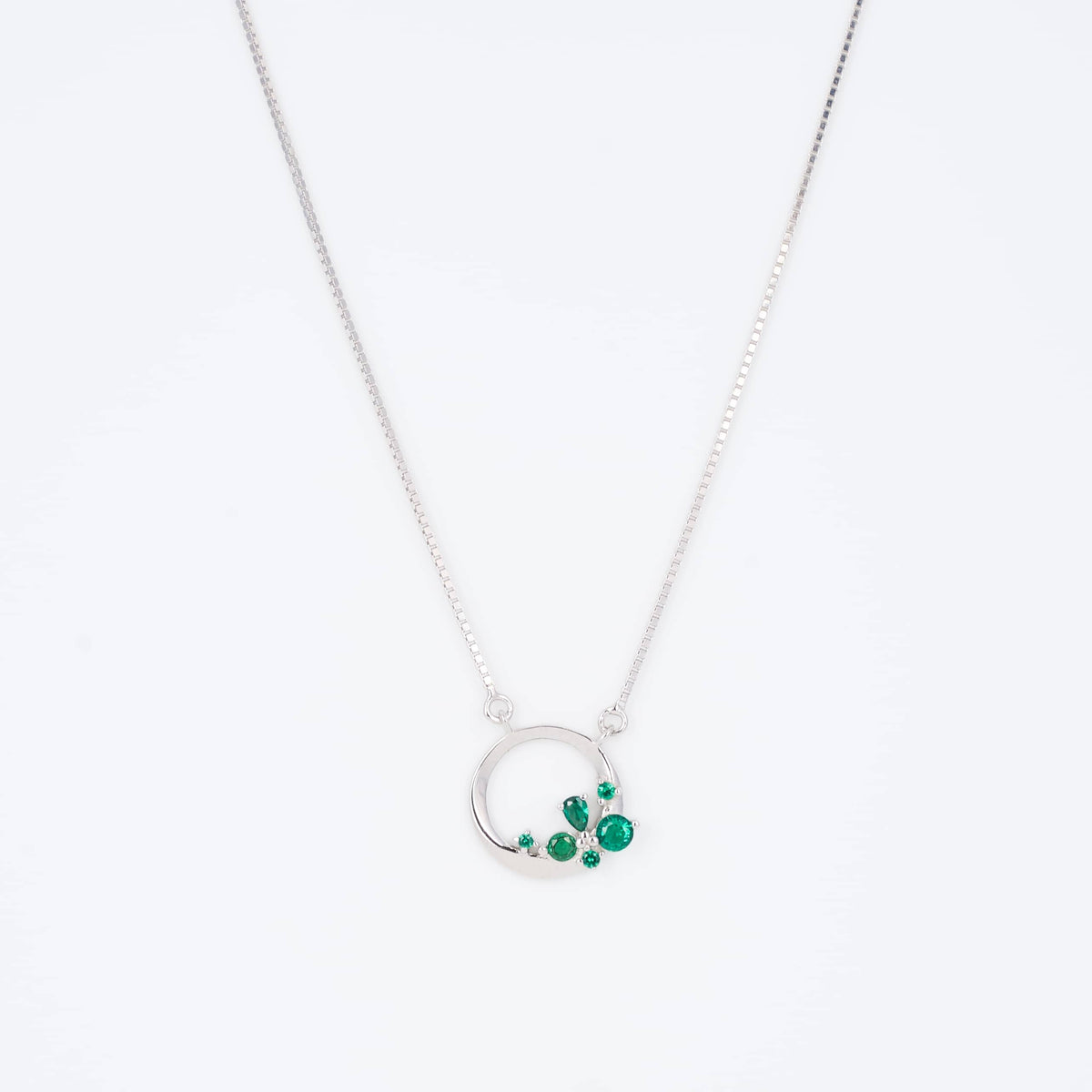 925 Silver Open Circle Necklace with Green Gemstone Pendant
