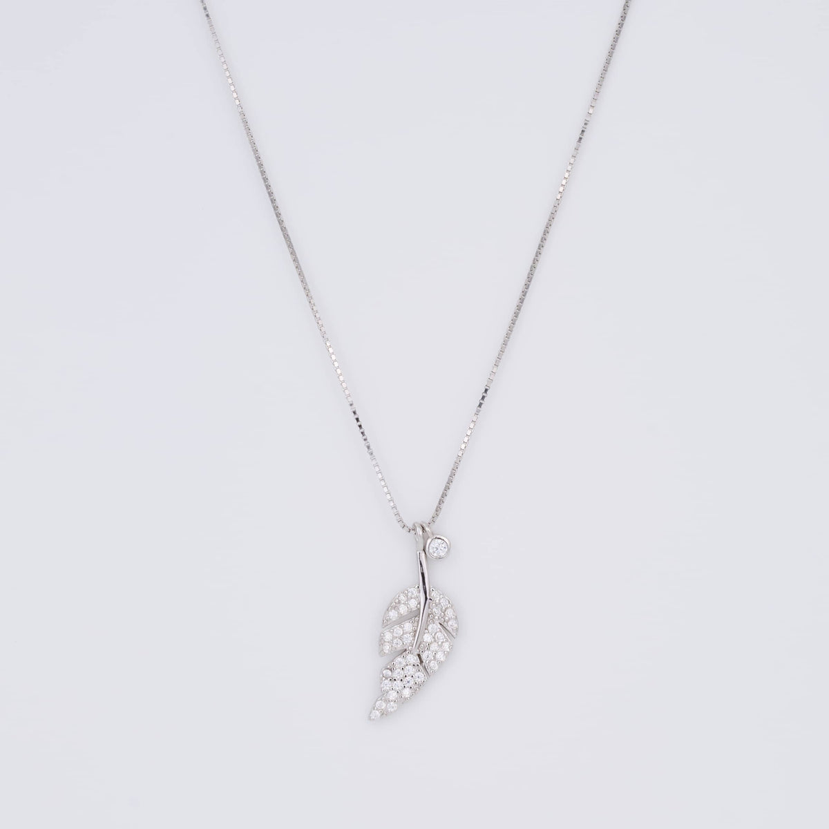 925 Silver Leaf Pendant Necklace with Pavé Diamond Accents