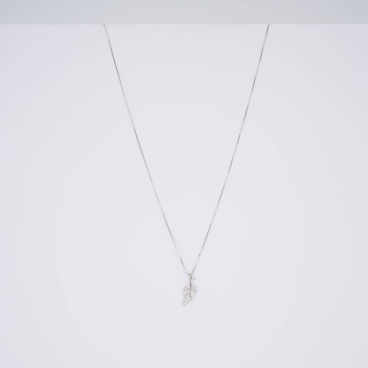 925 Silver Leaf Pendant Necklace with Pavé Diamond Accents