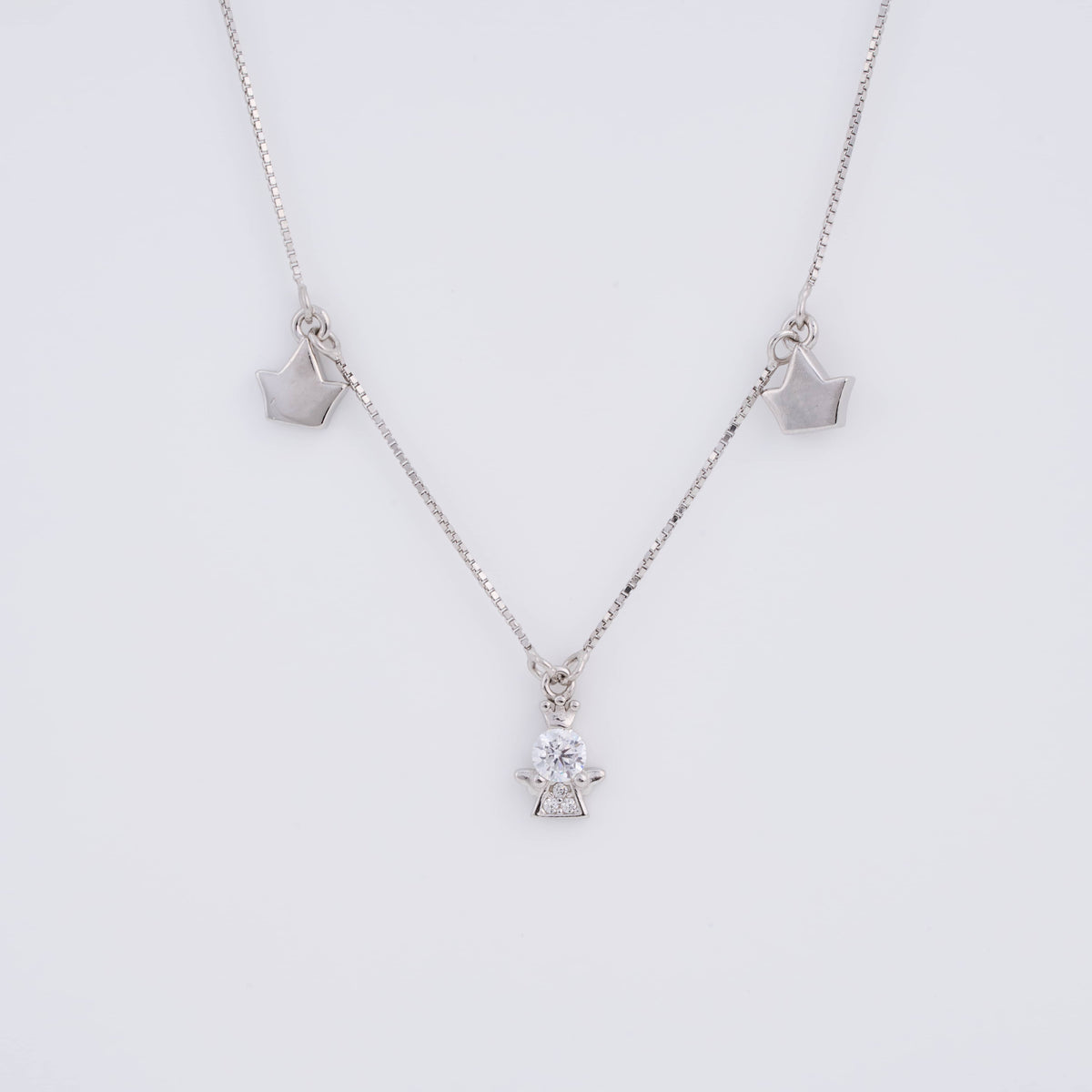 925 Silver Star and Angel Pendant Necklace with Diamond Accents