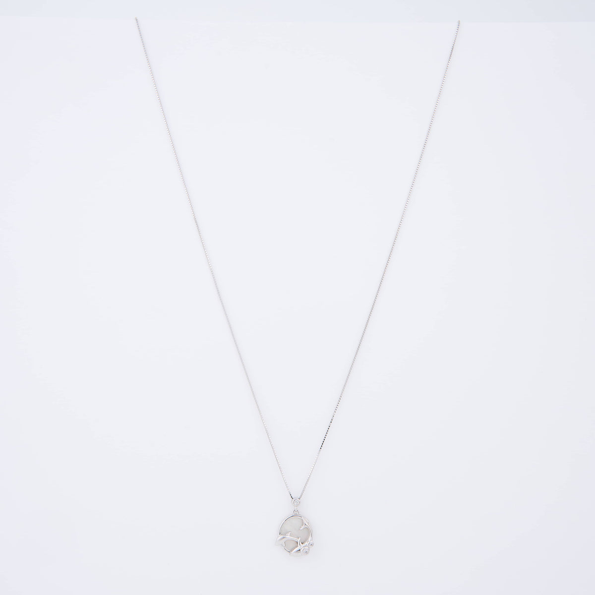 925 Silver Open Circle Necklace with Dolphin and Diamond Pendant