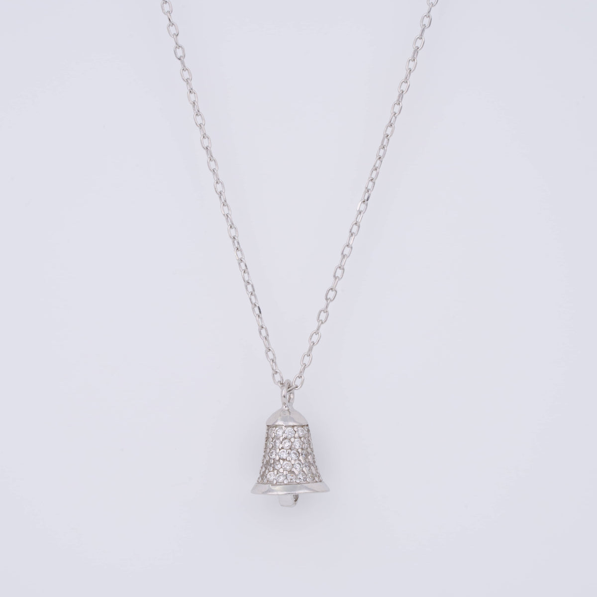 925 Silver Bell Pendant Necklace with Pavé Diamond Accents