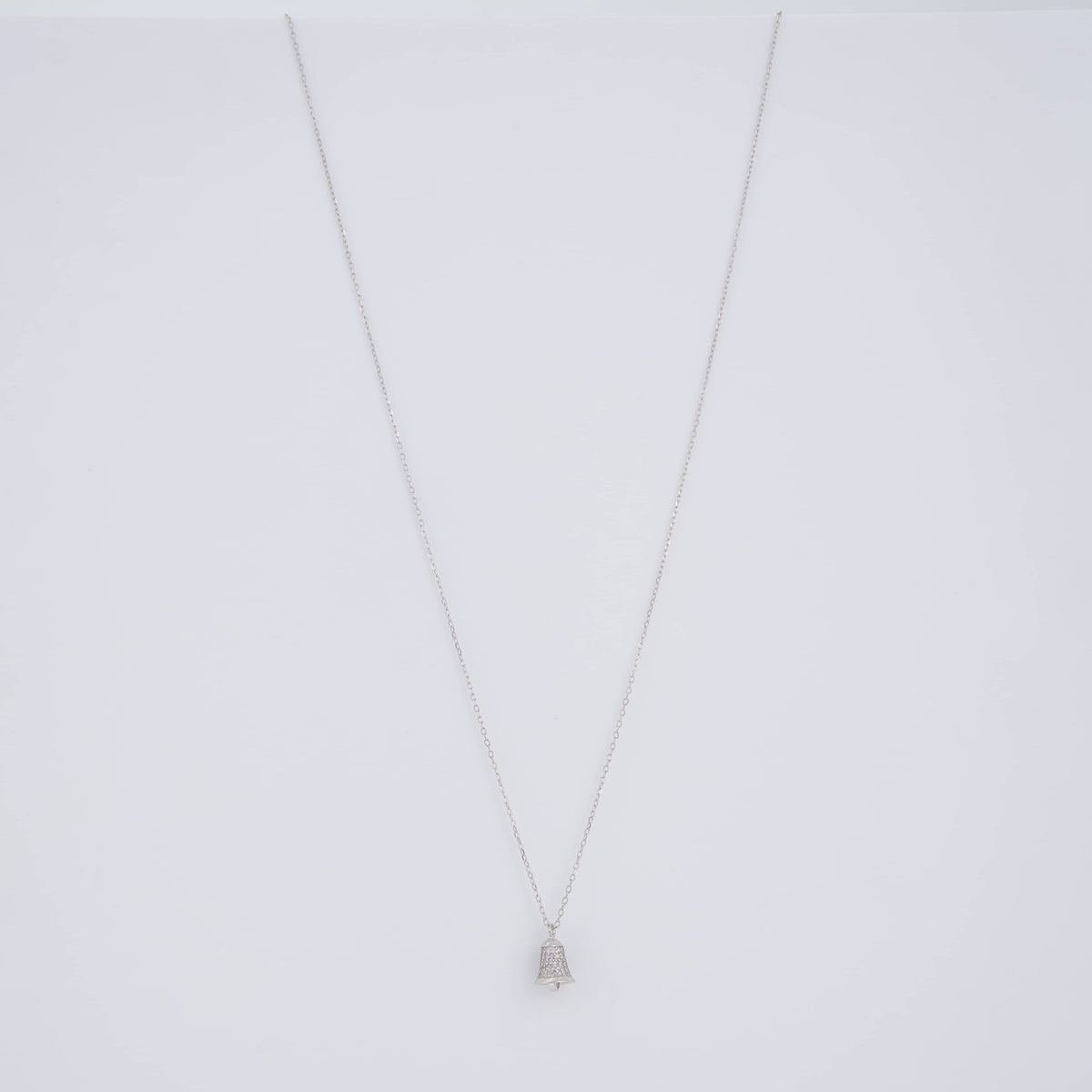 925 Silver Bell Pendant Necklace with Pavé Diamond Accents