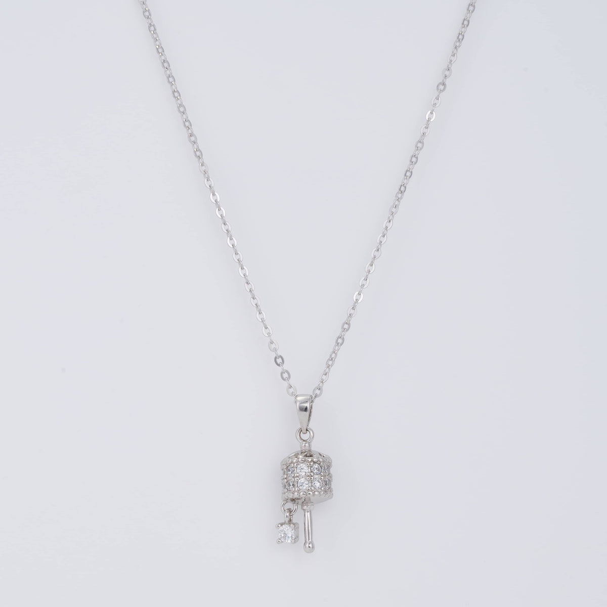 925 Silver Musical Drum Pendant Necklace with Diamond Accents