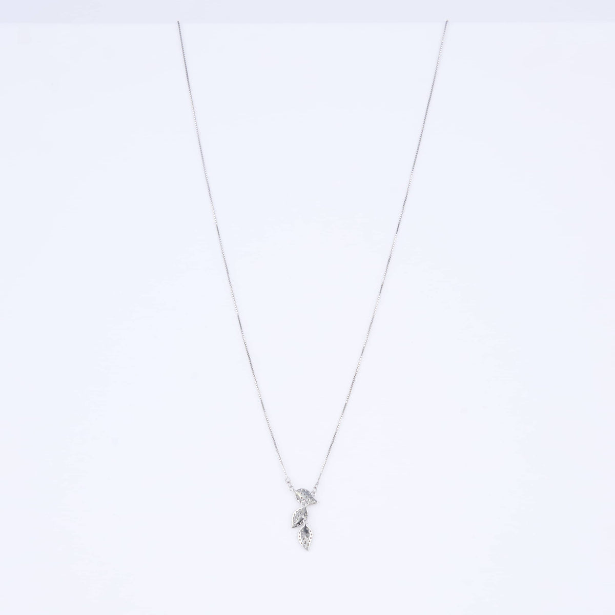 925 Silver Triple Leaf Pendant Necklace with Diamond Accents