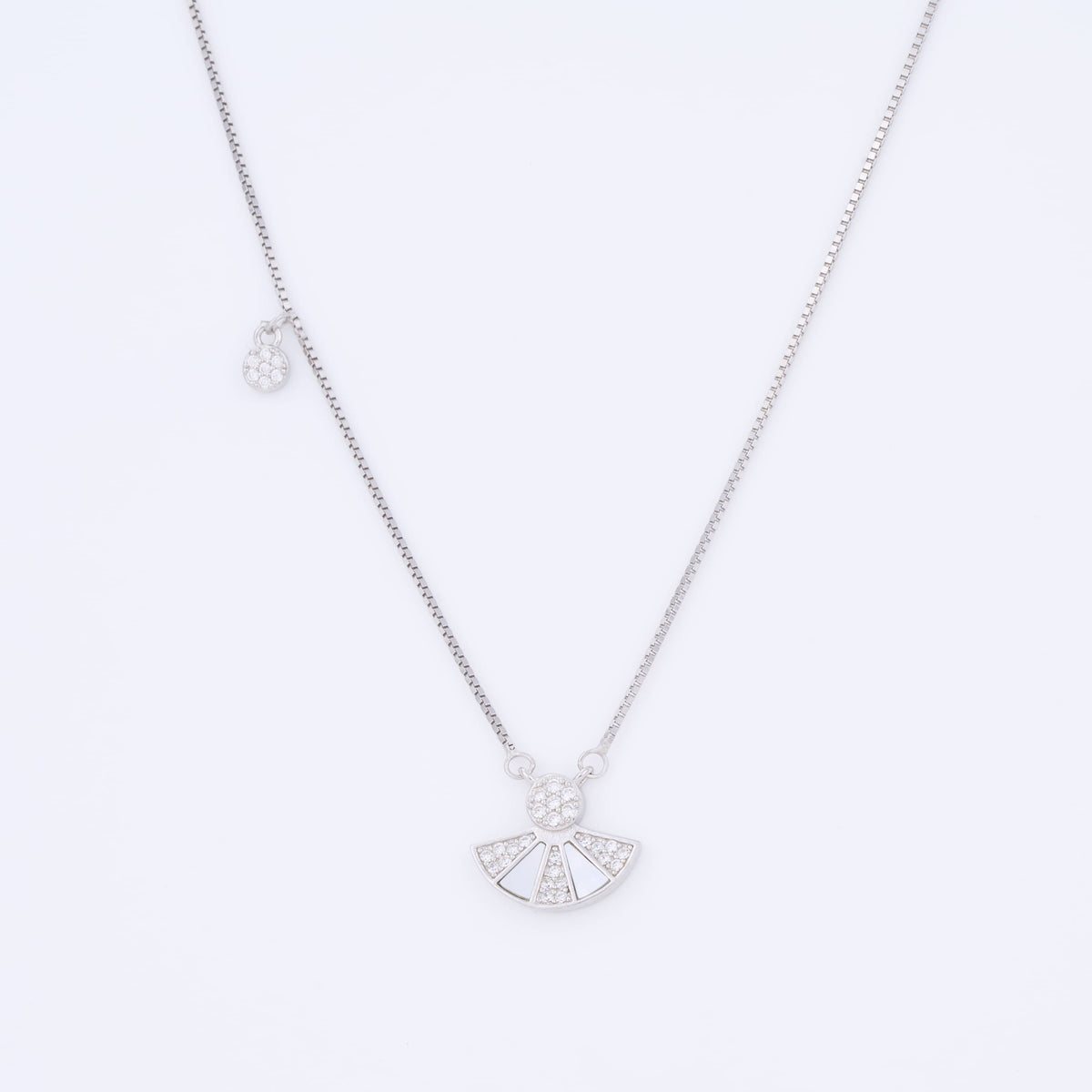 925 Silver Fan Pendant Necklace with Mother of Pearl & Diamonds