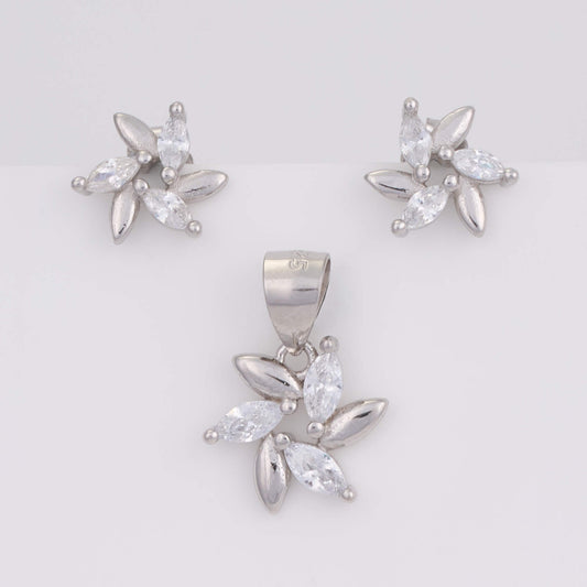 925 Silver Diamond Pendant Set with earrings