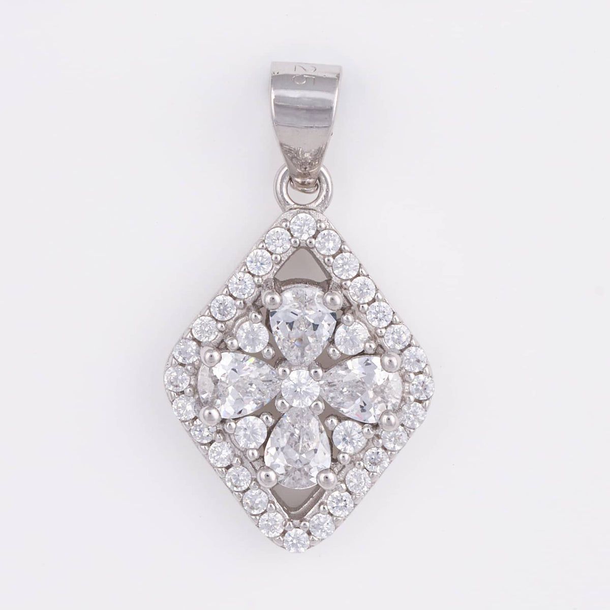 925 Sterling Silver Diamond Shape Flower CZ Pendant Set with Earrings